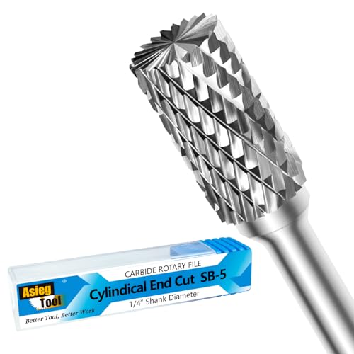 Asieg Tool SB-5 Tungsten Carbide Burr Rotary File Cylinder Shape Double Cut with 1/4''Shank for Die Grinder Drill Bit - Image 1