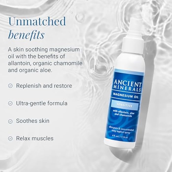 Ancient Minerals Magnesium Oil Spray Sensitive All-New Sensitive Formula with Allantoin, Organic Chamomile, and Organic Aloe Vera (4oz) - Image 3