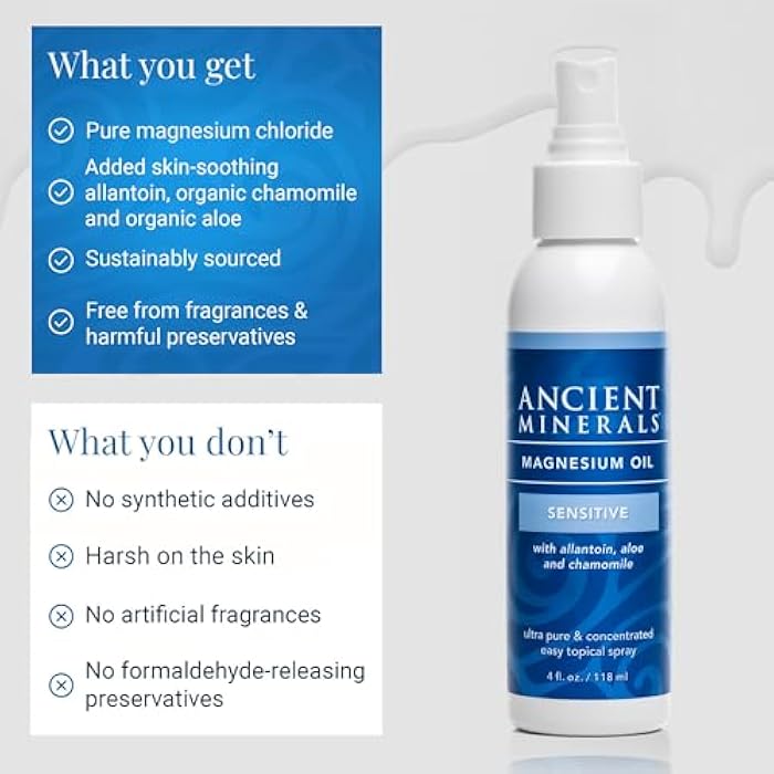 Ancient Minerals Magnesium Oil Spray Sensitive All-New Sensitive Formula with Allantoin, Organic Chamomile, and Organic Aloe Vera (4oz) - Image 5