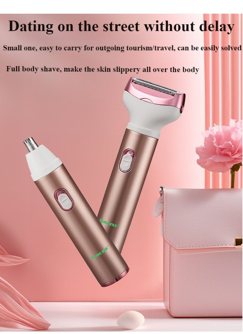 Healife Electric Women's Shaver, 4-in-1 Shaver for Sensitive Areas, Face Legs Nose Underarms, Portable Bikini Trimmer for Wet and Dry Cordless Hair Removal, Removable Head - Khaki  - Image 4