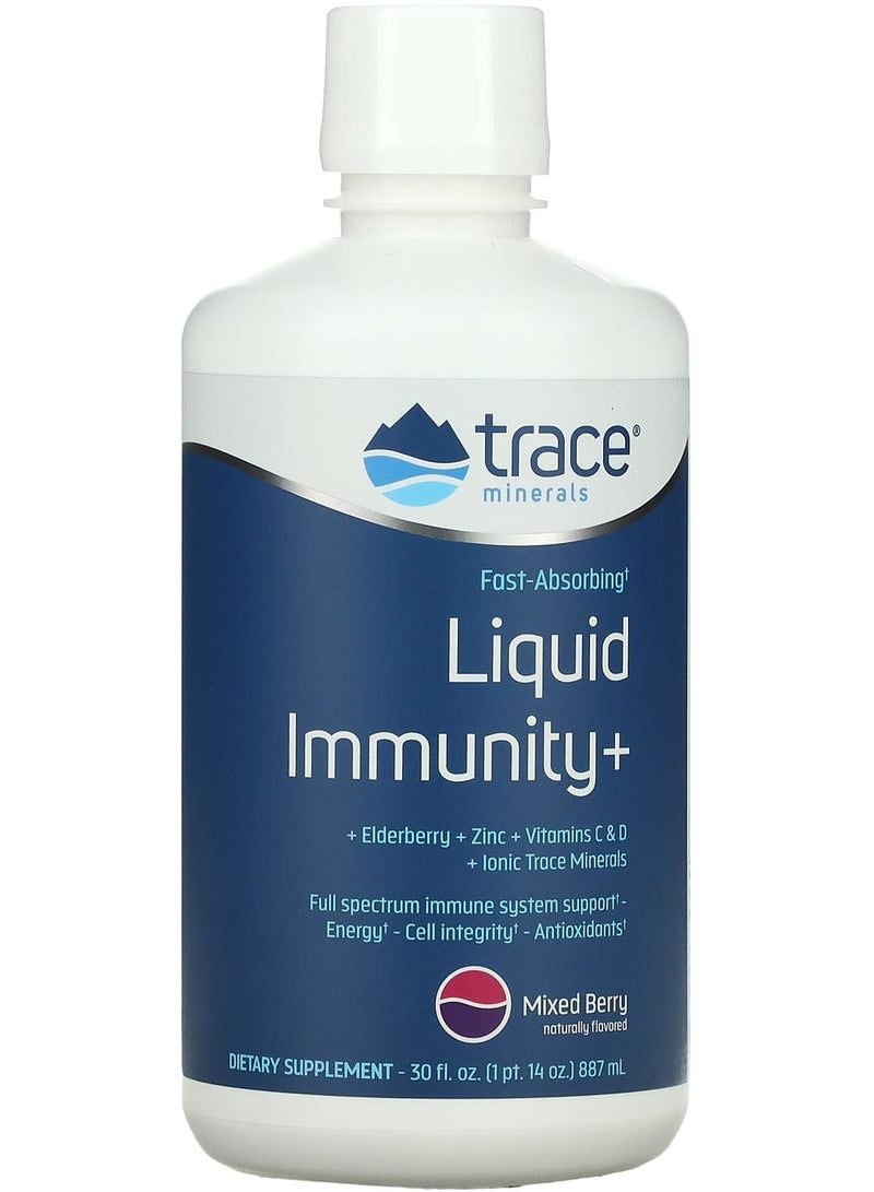 Trace Minerals Fast-Absorbing Liquid Immunity+, Mixed Berry, 30 fl oz (887 ml)