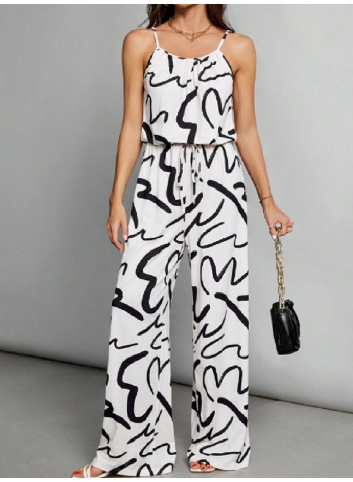 SHEIN Tall Casual Suspender Belt Wide-Leg Pants With All-Over Letter Print Women's Jumpsuit-C - Image 5