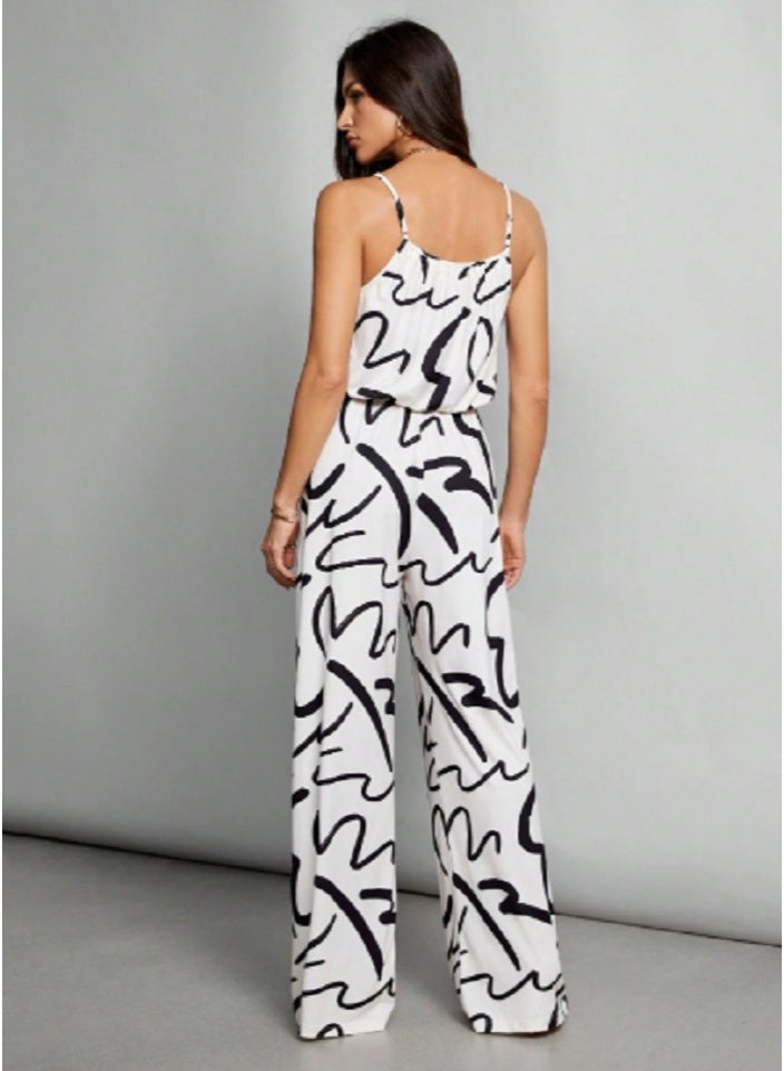 SHEIN Tall Casual Suspender Belt Wide-Leg Pants With All-Over Letter Print Women's Jumpsuit-C - Image 4