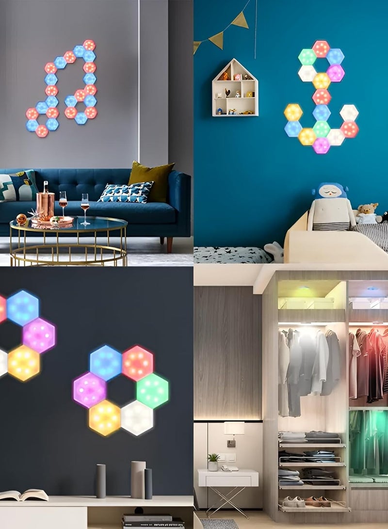 مخطوطات أضواء سداسية، تطبيق أضواء RGB الذكية مع جهاز التحكم عن بعد، أضواء DIY، 16 مليون إضاءة ملونة RGB، مزامنة الموسيقى لديكور المنزل، غرفة المعيشة، غرفة النوم، إعداد غرفة الألعاب، إضاءة المزاج، حزمة من 6  - Image 3