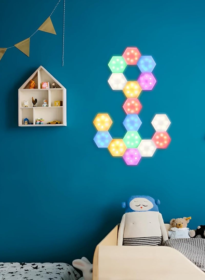 مخطوطات أضواء سداسية، تطبيق أضواء RGB الذكية مع جهاز التحكم عن بعد، أضواء DIY، 16 مليون إضاءة ملونة RGB، مزامنة الموسيقى لديكور المنزل، غرفة المعيشة، غرفة النوم، إعداد غرفة الألعاب، إضاءة المزاج، حزمة من 6  - Image 2