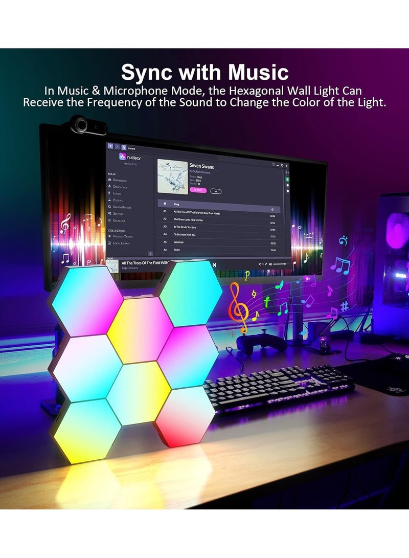 مخطوطات أضواء سداسية، تطبيق أضواء RGB الذكية مع جهاز التحكم عن بعد، أضواء DIY، 16 مليون إضاءة ملونة RGB، مزامنة الموسيقى لديكور المنزل، غرفة المعيشة، غرفة النوم، إعداد غرفة الألعاب، إضاءة المزاج، حزمة من 6  - Image 5
