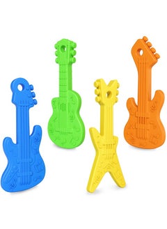 Meartchy 4 Pack Baby Teething Toys, Cartoon Guitar Teether Toys For Baby Infants, Silicone Chew Toy For Babies 0-24 Months  - Image 1
