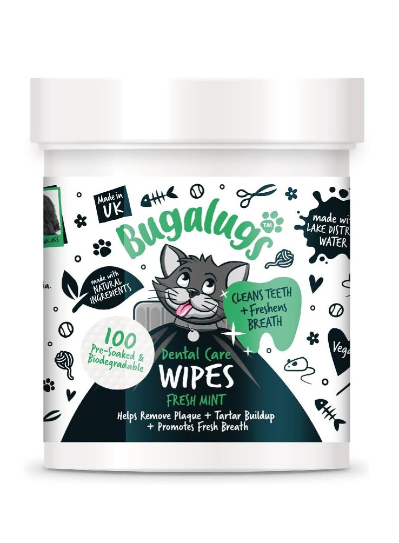 BUGALUGS Cat Breath Freshener Cat Teeth Wipes Cat Plaque Remover Cat Wipes and tartar remover for teeth Cat Teeth Cleaning Product No Cat Toothbrush And Paste Brushing Needed Cat 100 Wipes - Image 1