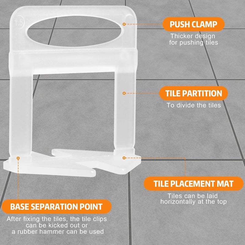 DGSL Tile Leveling System with Rubber Mallet, 1500-Piece 1/16 Inch Tile Spacers Clips Tile Tools, Tile Installation Tools for Professional Ceramic Tile and Stone Installation - Image 5