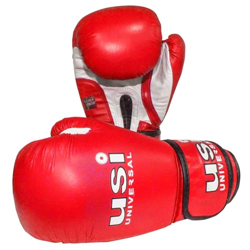 USI Amateur Leather Boxing Gloves with Hand Wrap Pair for Hard Punch Bagwork (12OZ, RED) - Image 2