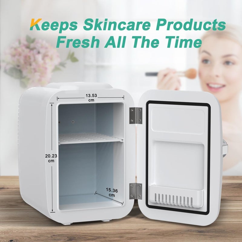 Crownful Mini Fridge, 4 Liter/6 Can Portable Cooler and Warmer Personal Fridge for Skin Care, Cosmetics, Food, Great for Bedroom, Office, Car, Dorm (White) - Image 4