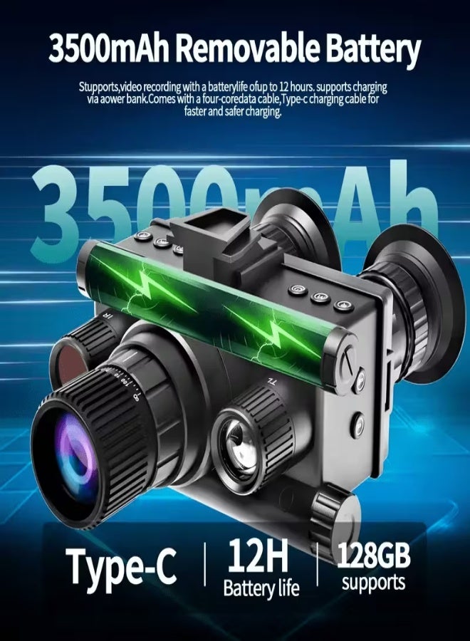 4K UHD Binocular Night Vision Goggles with 8× Zoom, 600m Range, 3500mAh Battery & Dual Display | Outdoor Camera for Wildlife, Camping & Night Exploration - Image 1