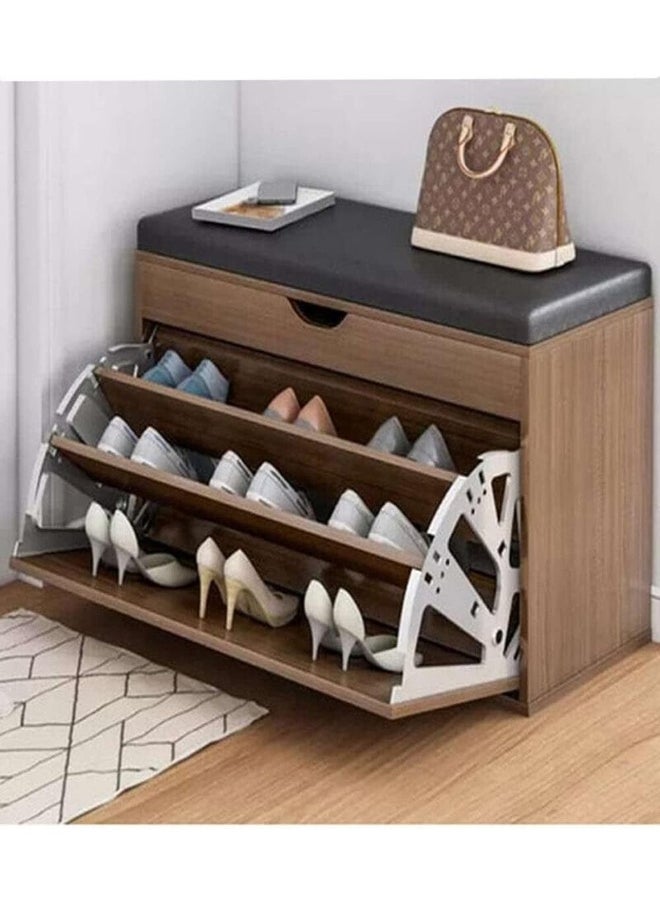 C&C Home C&C Home Shoe Storage Bench with Hidden Shoe Rack, Leather Entryway Shoe Bench Seat Shoe Organizer Shoe Cabinet, Modern Entry Decorative Furniture 60x33x51cm  - Image 1