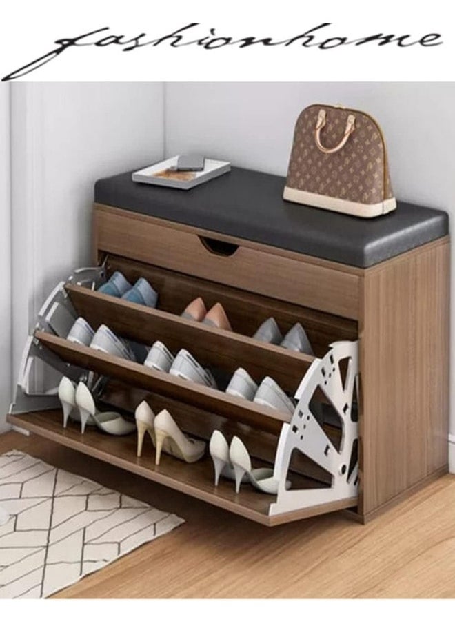 C&C Home C&C Home Shoe Storage Bench with Hidden Shoe Rack, Leather Entryway Shoe Bench Seat Shoe Organizer Shoe Cabinet, Modern Entry Decorative Furniture 60x33x51cm  - Image 2