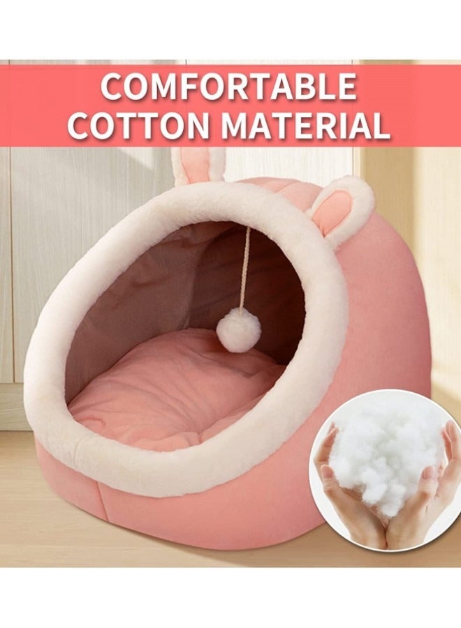 Cat Bed Semi-Enclosed Cat Mattress Removable Washable Cat House Indoor Warm Comfortable Pet Cat Bed Pet Nest Pet Mattress Cat Mattress, Dome Pad, Soft Sleep (Pink Rabbit Cat, Medium) - Image 3