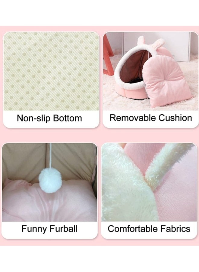 Cat Bed Semi-Enclosed Cat Mattress Removable Washable Cat House Indoor Warm Comfortable Pet Cat Bed Pet Nest Pet Mattress Cat Mattress, Dome Pad, Soft Sleep (Pink Rabbit Cat, Medium) - Image 5