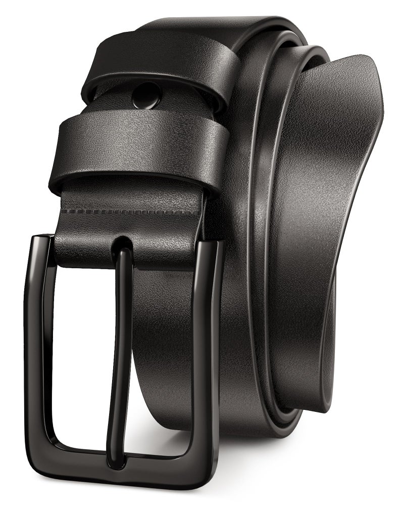 Papaanils Mens Black Dress Belt,Genuine Casual Mens Belts Leather for Jeans and Golf, Width1.5 - Image 1