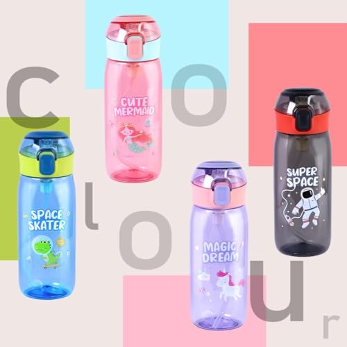 TEMSON Cute Water Bottle with Sipper, Water Bottle for Kids, Sipper Bottle for Kids - Anti-Leak Cartoon Kids Water Bottle for Kids (630 ML)(FQ-3151-2) (Black) - Image 5