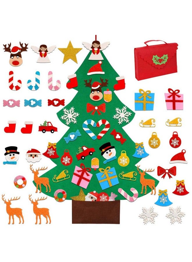 أور ورم شجرة عيد الميلاد المصنوعة يدويًا من اللباد من OurWarm للأطفال، شجرة عيد الميلاد بطول 3 أقدام مع 30 قطعة من زينة لامعة كهدية عيد الميلاد للأطفال، زينة جدارية لباب عيد الميلاد - Image 1