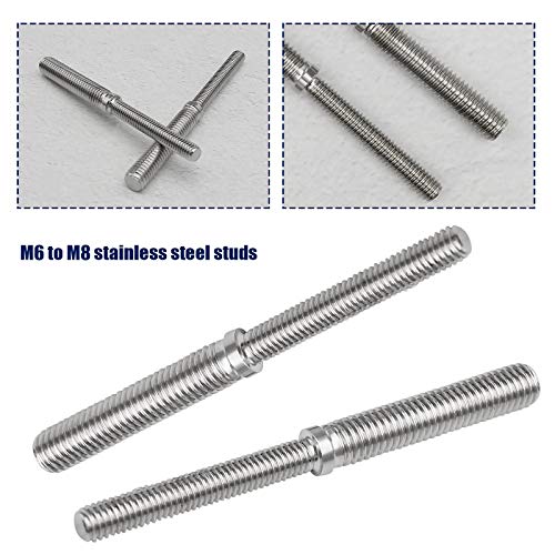 SING F LTD 2Pcs Double End Threaded Stud Screw Bolts M6 to M8 304 Stainless Steel Thread Adapter for Structural Columns Fasteners - Image 3