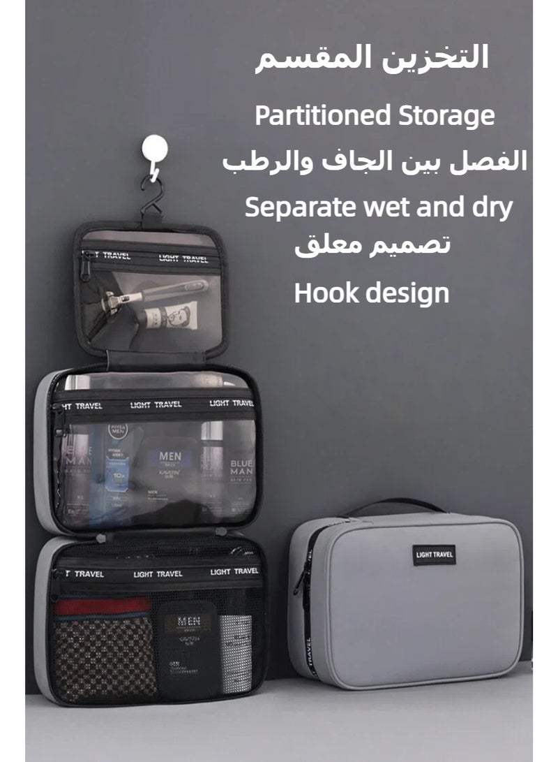 Multifunctional Hanging Toiletry Wash Bag, Portable Large-Capacity Storage Travel Bag, Waterproof Wash Bag with Hook, Travel Toiletry Bag, Foldable Dry and Humid Separation, Travel Organizer for Accessories Shower Gel Shampoo, Toiletries - Image 3