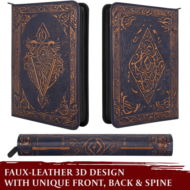 lynx Trading Card Binder - 9 Pocket Album w Zipper - 360 Side Loading Folder for TCG - 3D PU Leather - For MTG, Disney Lorcana Trading Card Game, Magic The Gathering, Pokemon - Book Accessories Gift - Blue - Image 2