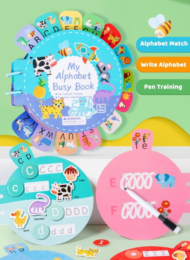 Alphabet Cognition Educational Busy Book, Interactive Alphabet Learning Busy Book for Kids - Montessori Educational Toy with Letter Tracing, Matching & Reusable Stickers, Early Writing Practice for Ages 3+ - Image 2