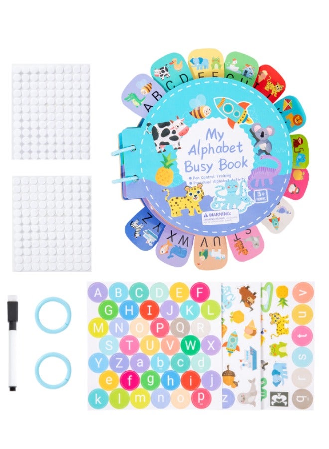 Alphabet Cognition Educational Busy Book, Interactive Alphabet Learning Busy Book for Kids - Montessori Educational Toy with Letter Tracing, Matching & Reusable Stickers, Early Writing Practice for Ages 3+ - Image 1