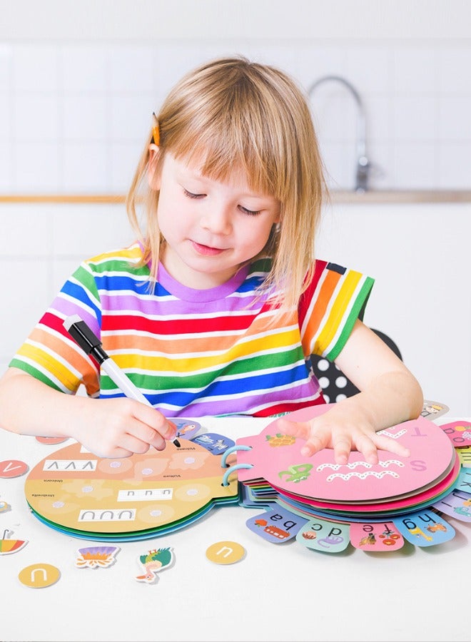 Alphabet Cognition Educational Busy Book, Interactive Alphabet Learning Busy Book for Kids - Montessori Educational Toy with Letter Tracing, Matching & Reusable Stickers, Early Writing Practice for Ages 3+ - Image 3