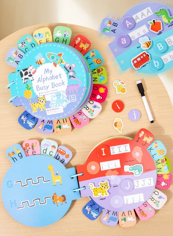 Alphabet Cognition Educational Busy Book, Interactive Alphabet Learning Busy Book for Kids - Montessori Educational Toy with Letter Tracing, Matching & Reusable Stickers, Early Writing Practice for Ages 3+ - Image 4
