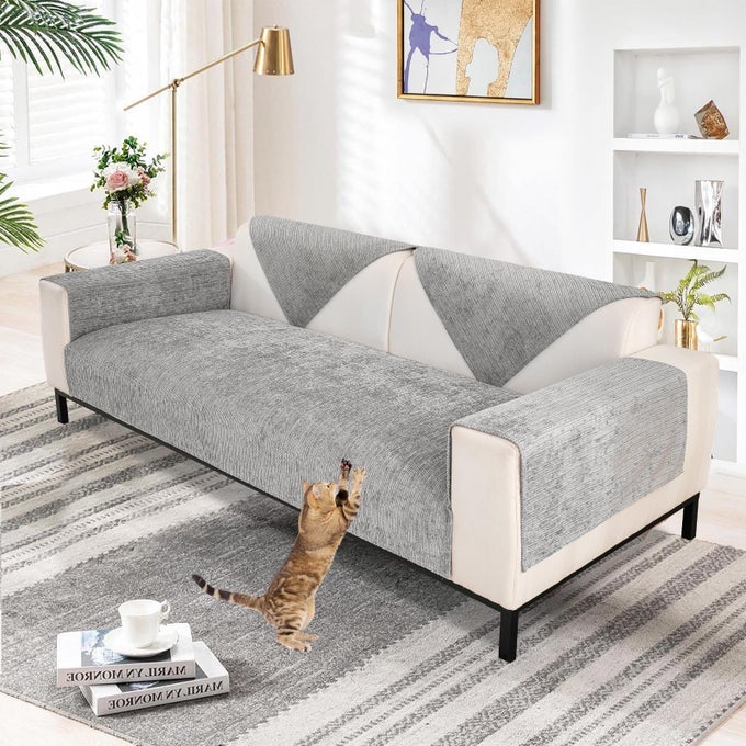 SOFT CHENILLE SOFA COVER 1234 SEATER NEW UNIVERSAL NONSLIP CORNER SOFA COVER L SHAPE SOLID THICK TEXTURED SOFA SLIPCOVERS FOR LIVING ROOMGREY 90 180CM SEAT COVER