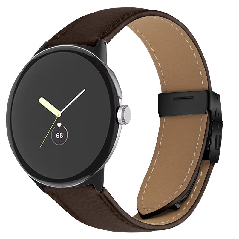 erorex For Google Pixel Watch / Watch 2 / 3 41Mm Lychee Texture Black Turtle Back Buckle Leather Watch Band(Coffee Color) - Image 1