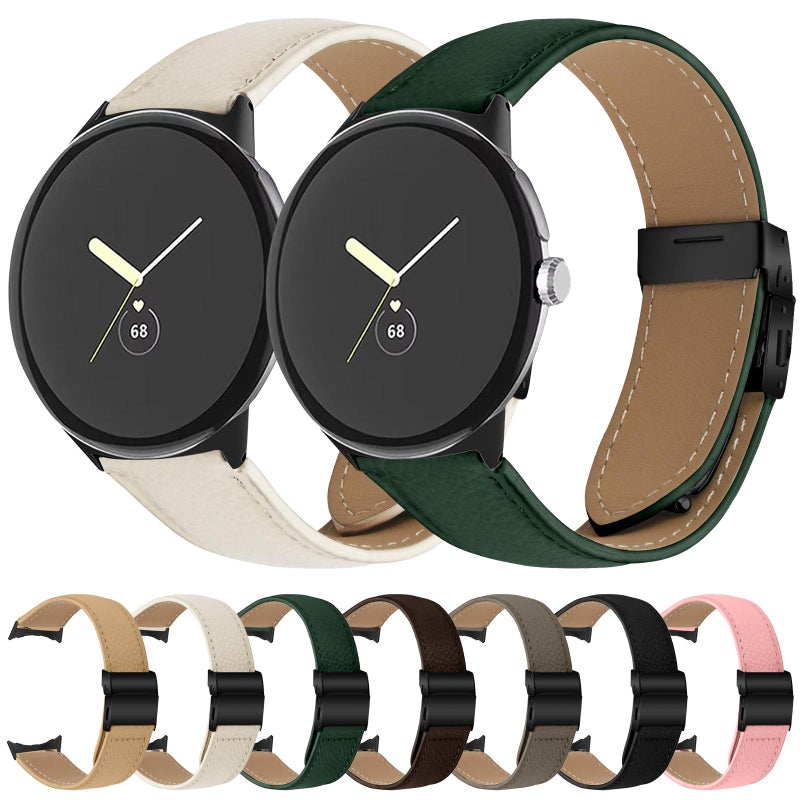 erorex For Google Pixel Watch / Watch 2 / 3 41Mm Lychee Texture Black Turtle Back Buckle Leather Watch Band(Coffee Color) - Image 5