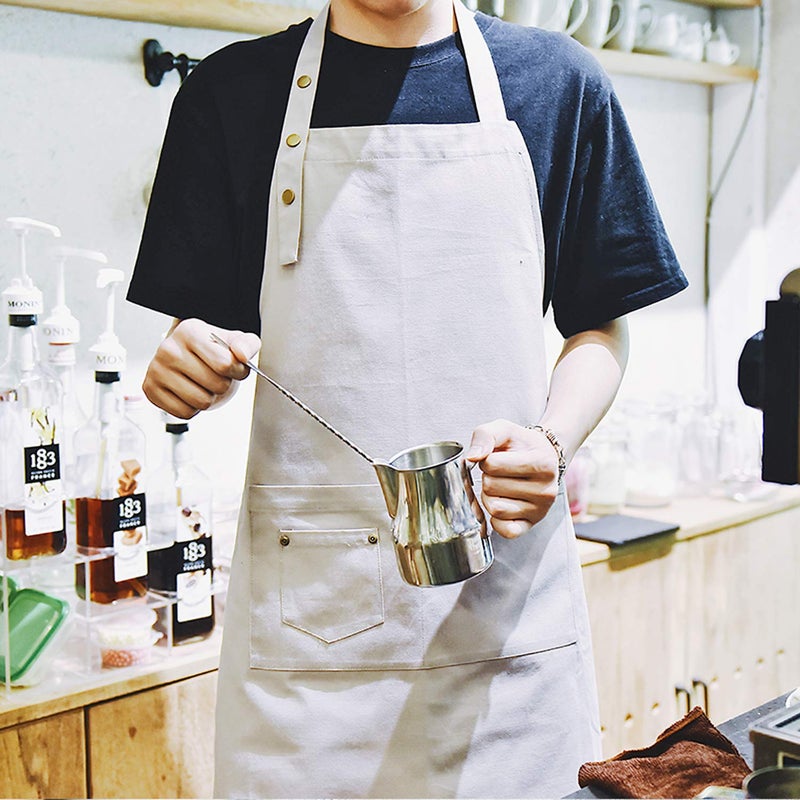 MORNITE Pottery Art Apron for Men Women  Artist Smock with Pocket for Teaching Chef Works Baking Cafe Ceramic Off White Grey - Image 2