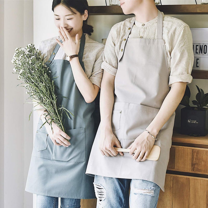 MORNITE Pottery Art Apron for Men Women  Artist Smock with Pocket for Teaching Chef Works Baking Cafe Ceramic Off White Grey - Image 3