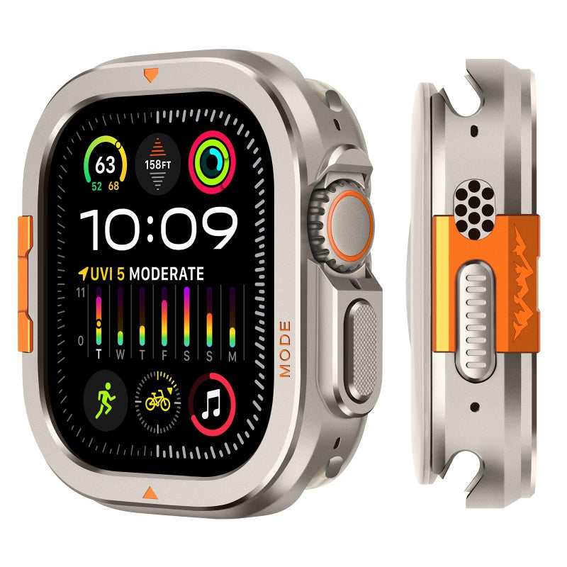 Suphart 2 in-1 Metal Cover Compatible with Apple Watch Ultra 3/2/1 Case 49mm, Rugged Bumper with Back Protector for iWatch Ultra 49mm, Titanium - Image 1