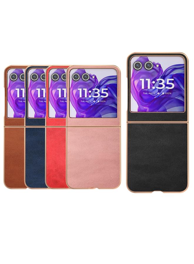 اس-توب جراب لهاتف Motorola Razr 50 / Razr 60، جراب واقٍ من جلد البقر ثنائي اللون مطلي بالكهرباء النانوية - Image 5