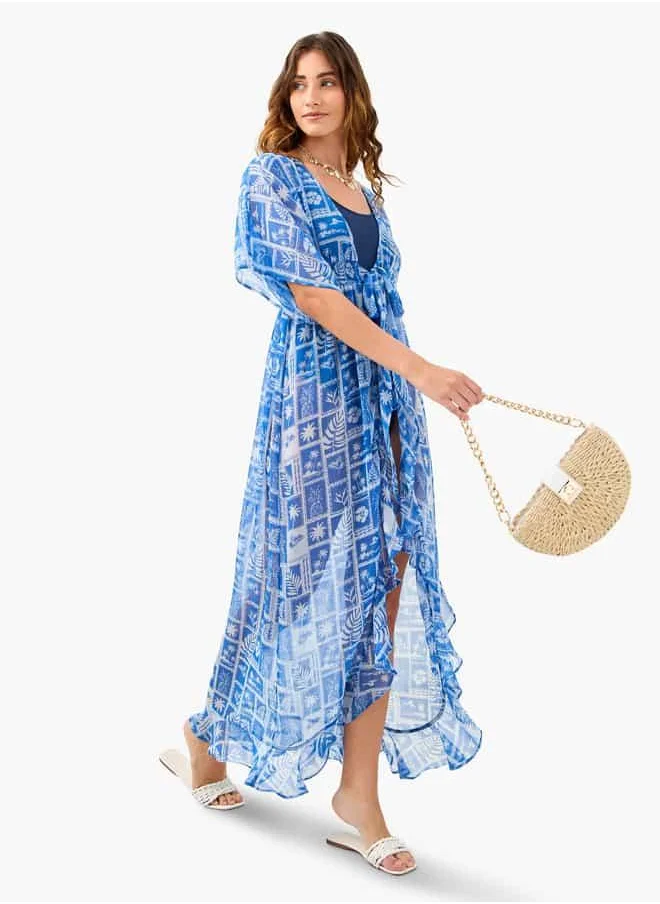 فاف All-Over Print Cover-Up with Tie-Ups and Shirred Detail