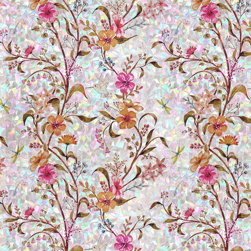 FEOMOS Stained Glass Window Film, Window Privacy Film with Sun & UV Heat Blocking, Floral Static Cling Window Cover Tint, Rainbow Decorative Sticker for Home 17.7 x 78.7 inches - Image 1