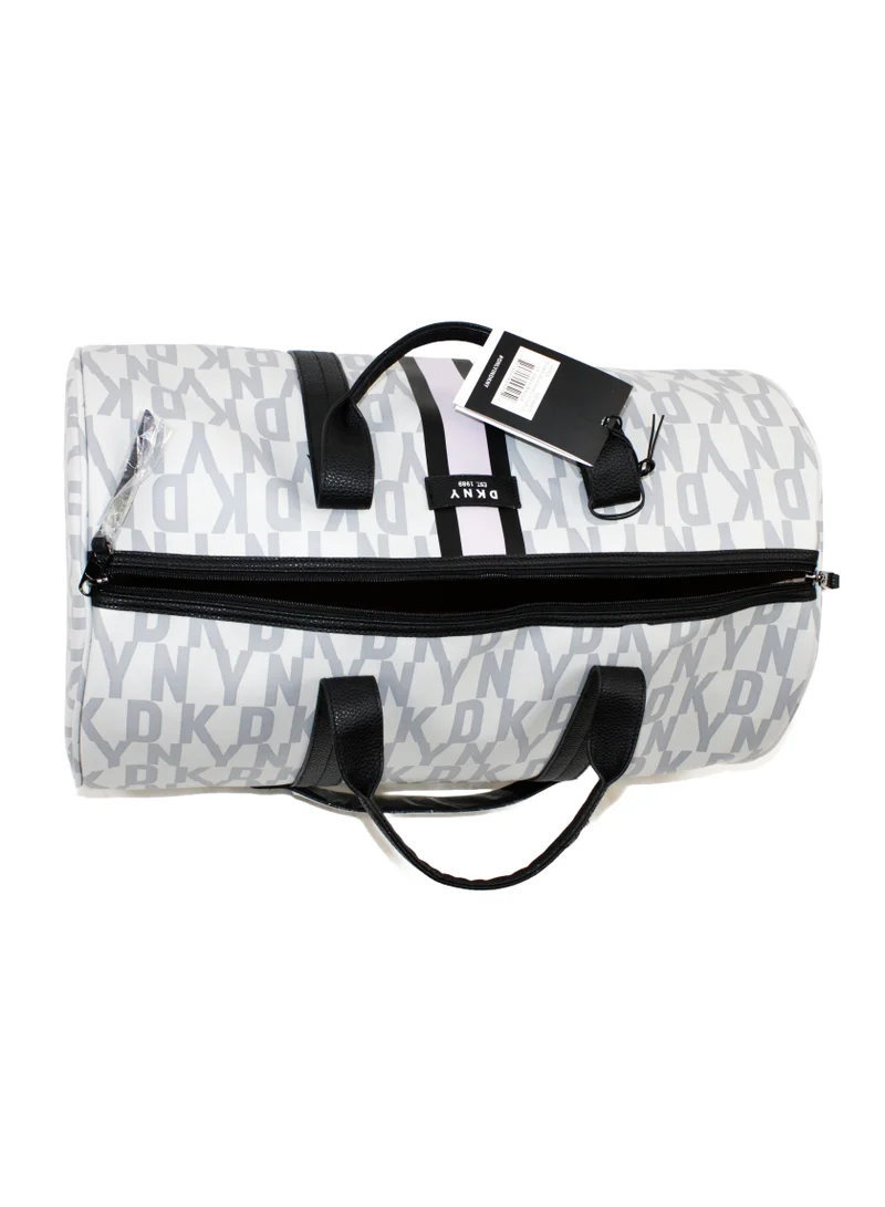 DKNY Signature Stripe 2.0 Duffle Bags for Unisex | Ultra Lightweight Travel, Sports & Gym Duffle Bags Color LT GREY/MAUVE