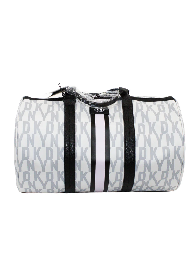 DKNY Signature Stripe 2.0 Duffle Bags for Unisex | Ultra Lightweight Travel, Sports &amp; Gym Duffle Bags Color LT GREY/MAUVE