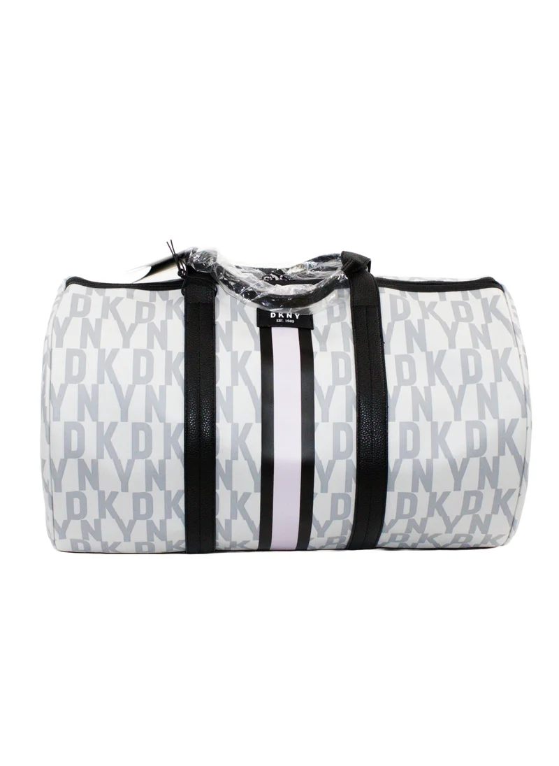 DKNY Signature Stripe 2.0 Duffle Bags for Unisex | Ultra Lightweight Travel, Sports & Gym Duffle Bags Color LT GREY/MAUVE