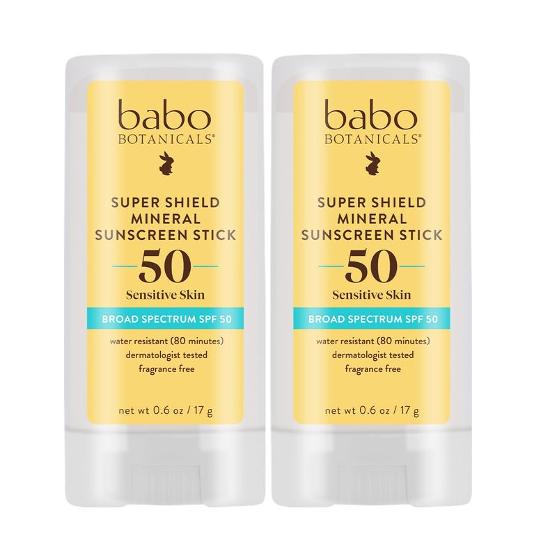 Babo Botanicals Super Shield SPF 50 Stick Sunscreen - 70% Organic Ingredients - Natural Zinc Oxide - For all ages - NSF & MADE SAFE Certified - EWG Verified - Water Resistant - Fragrance-Free - 2-Pack - Image 1