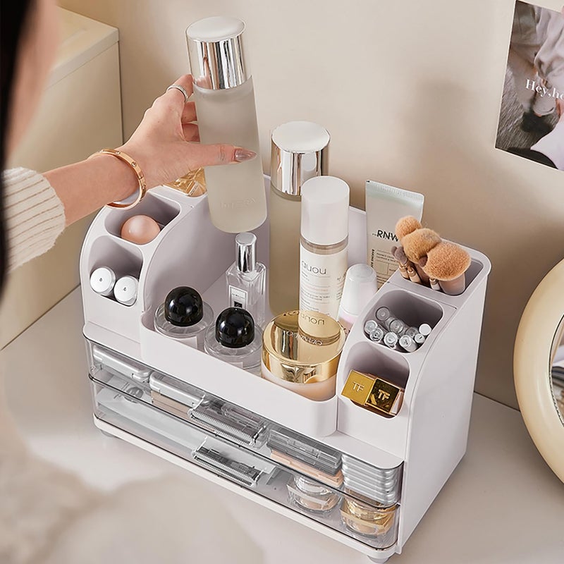 Heaime Makeup Organizer with Drawers for Vanity,Bathroom Countertop Organizer with Brushes Holder,Skincare Storage Organizer,Perfect Cosmetic Display Case for Skincare,Lipstick and Beauty Essential (White) - Image 4