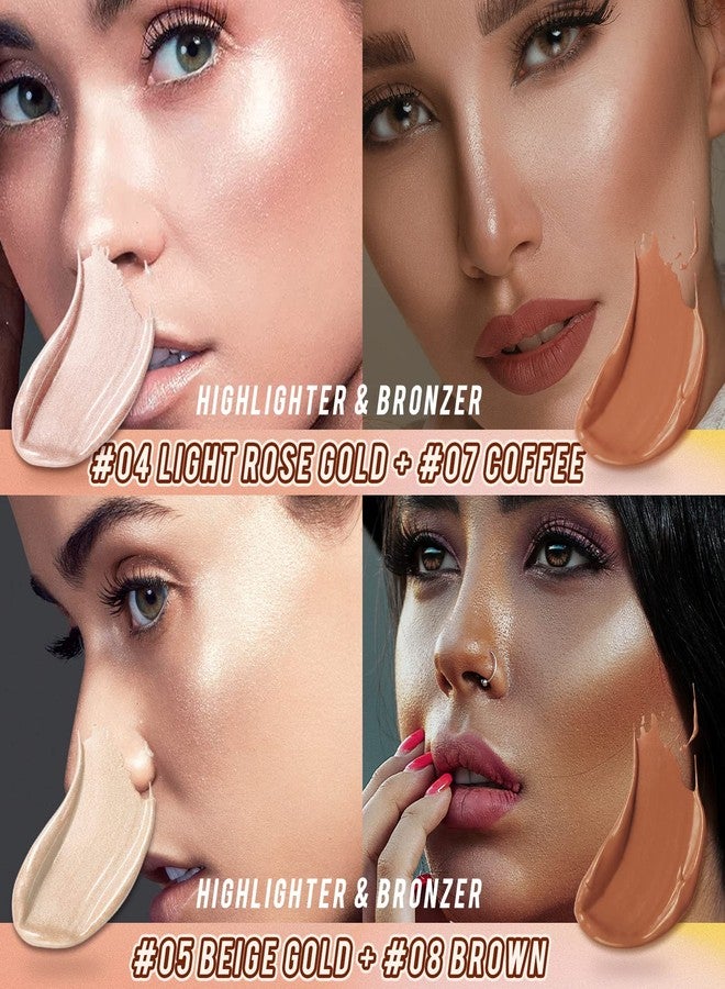 LSxia مجموعة مكياج عصا كريمة للكونتور من LSxia 2 قطعة، عصا هايلايتر كريمة وعصا برونزر كونتور للخدين، خفيفة الوزن وسهلة الدمج - هايلايتر وبرونزر (#04 وردي ذهبي فاتح #07 قهوة) - Image 4