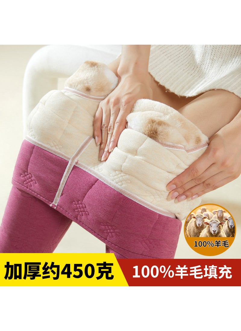 Generic Woolen Warm Pants High Waist Womens Leggings Bean paste color [knee pads and waist protectors] + 100% wool filling 