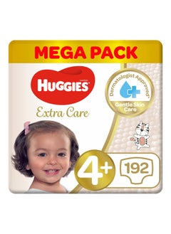 Huggies Extra Care Tape Stye Diapers, 192 Pieces Mega Pack, Size 4+, 10-16kg - 12h Protection, Dermatologist Approved, Breathable - pzsku/ZE94AEB6CE290FBCCDEF9Z/45/_/1740837195/17be4929-e8e9-4dca-901d-ee2d6f1268a7