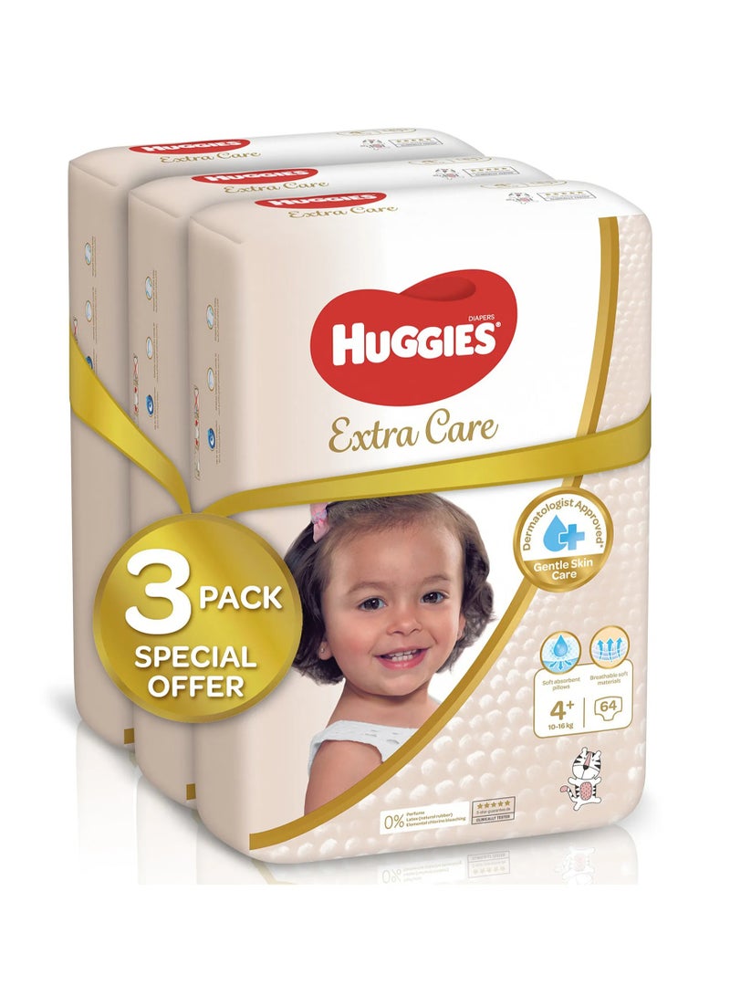 Huggies Extra Care Tape Stye Diapers, 192 Pieces Mega Pack, Size 4+, 10-16kg - 12h Protection, Dermatologist Approved, Breathable - Image 2