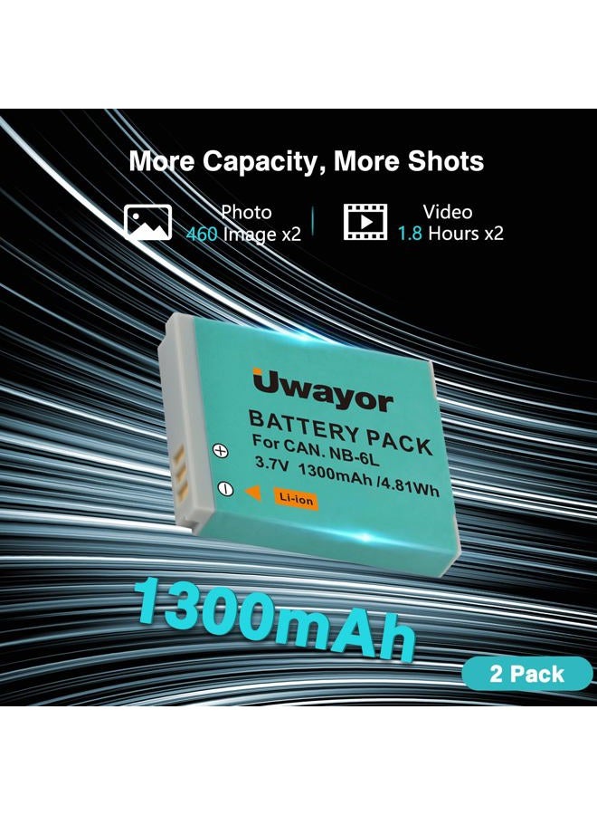 Uwayor 2 Pack NB-6L NB-6LH Battery and Charger for Canon PowerShot SX540 HS, SX530 HS, SX520 HS, SX510 HS, SX500 is, SX700 HS, SX710 HS, SX610 HS, SX600 HS, SX280 HS, SX270 HS, SX260 HS, S120, S90, D30 - Image 4
