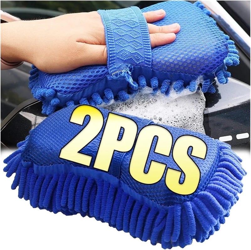 Compatible for 2PCS Car Wash Glove Microfiber Chenille Sponge Free Care Washing Detailing Brush - Image 3